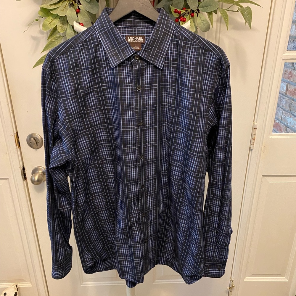 Mens Michael Kors Plaid Button Down Shirt LS L